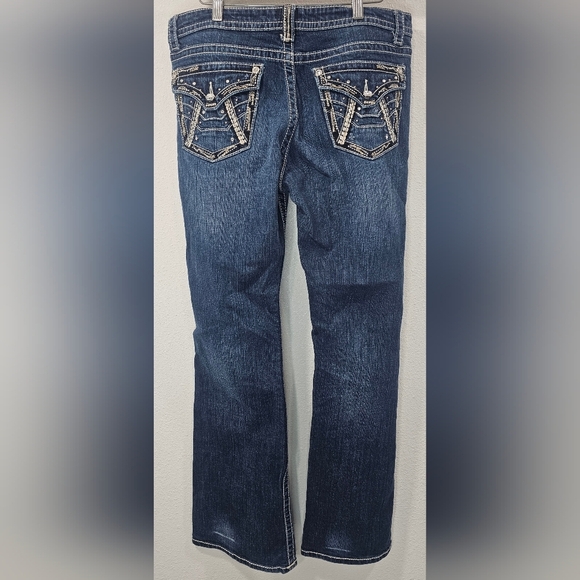 a.n.a Women's Boot Cut Dark Wash Jeweled Denim Thick Stitch Jeans Sz 32/14 - Picture 5 of 16